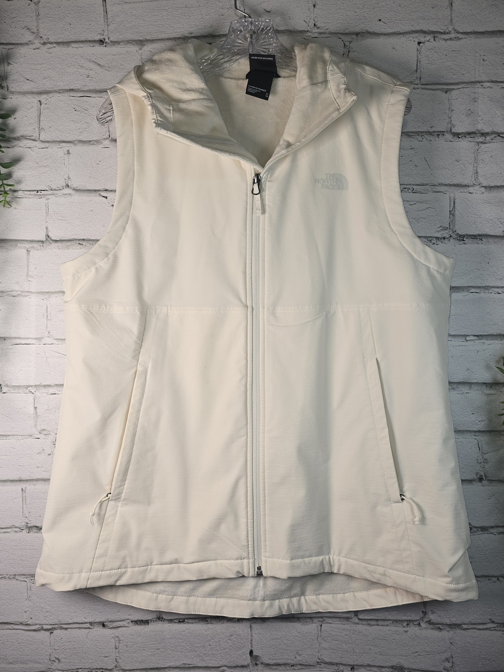 The North Face Cream Hooded Women's Softshell Vest FLEECE LINED LEISURE XL